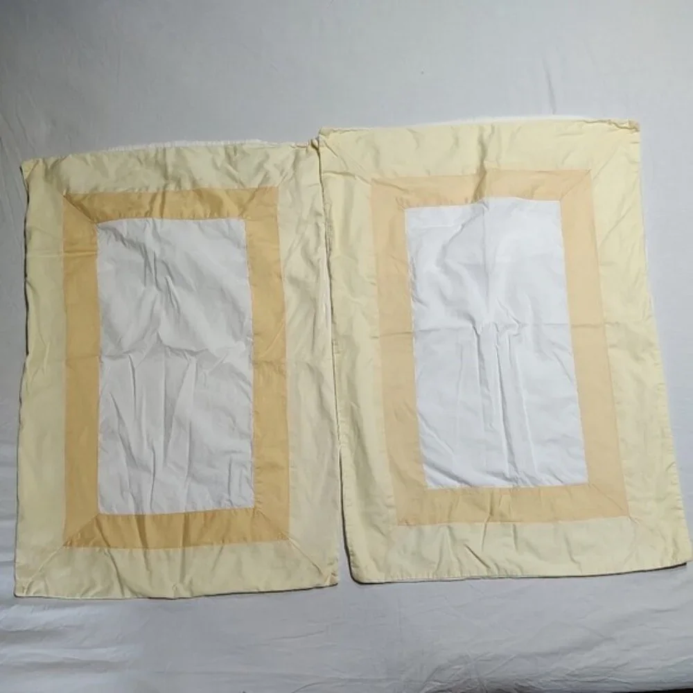 Restoration Hardware Yellow White 100% Cotton Standard Pillowcases Shams 2pcs